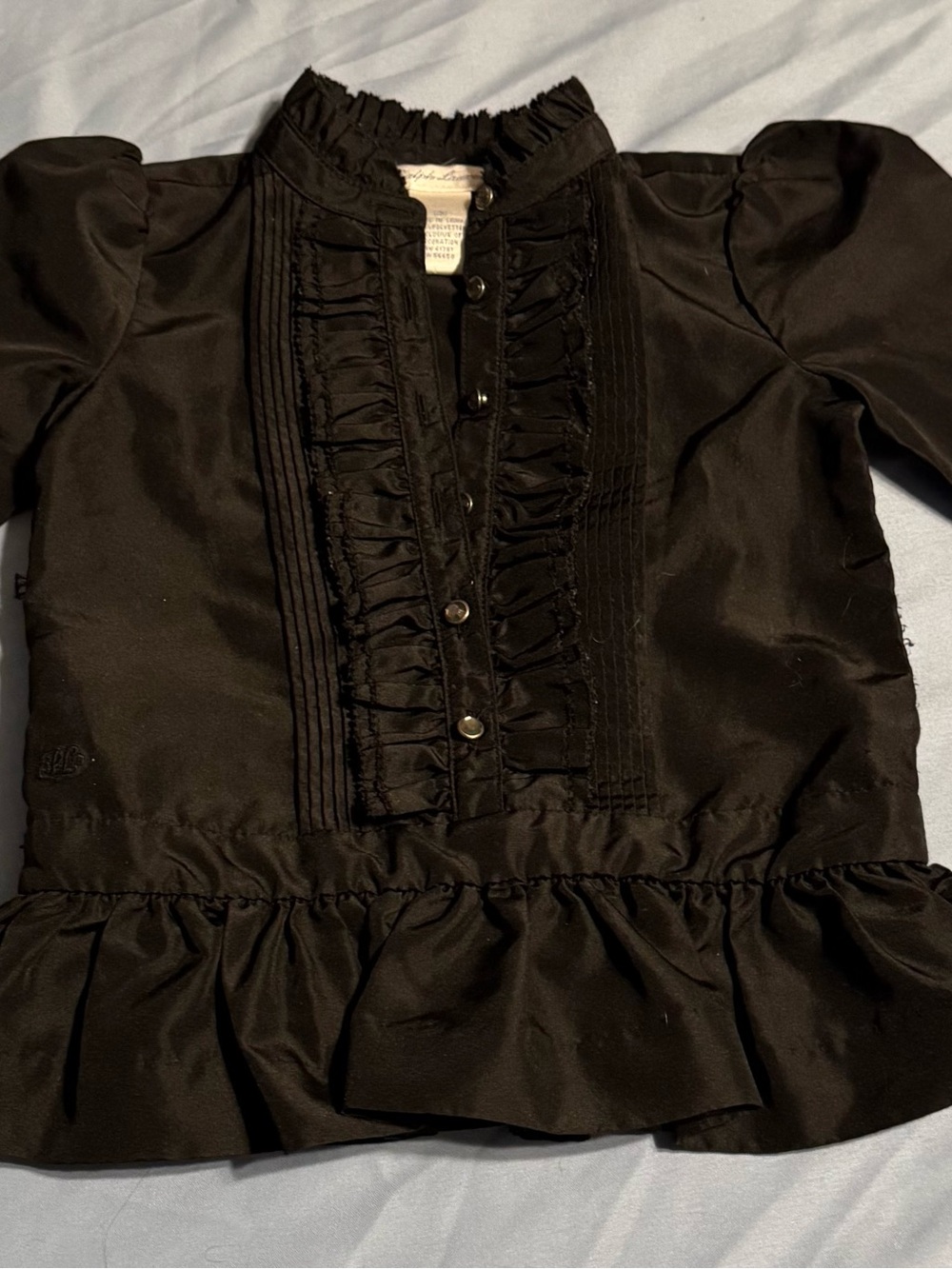 Ralph Lauren Black Ruffled Button-Up Blouse